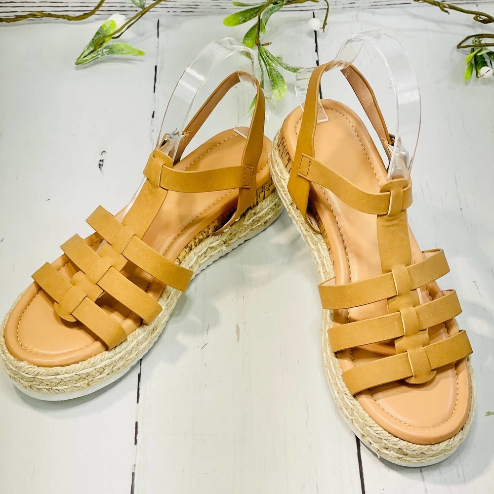 Women's Platform Wedges Espadrille Ankle T-Strap Sandals (sz 9.5) - Picture 1 of 9